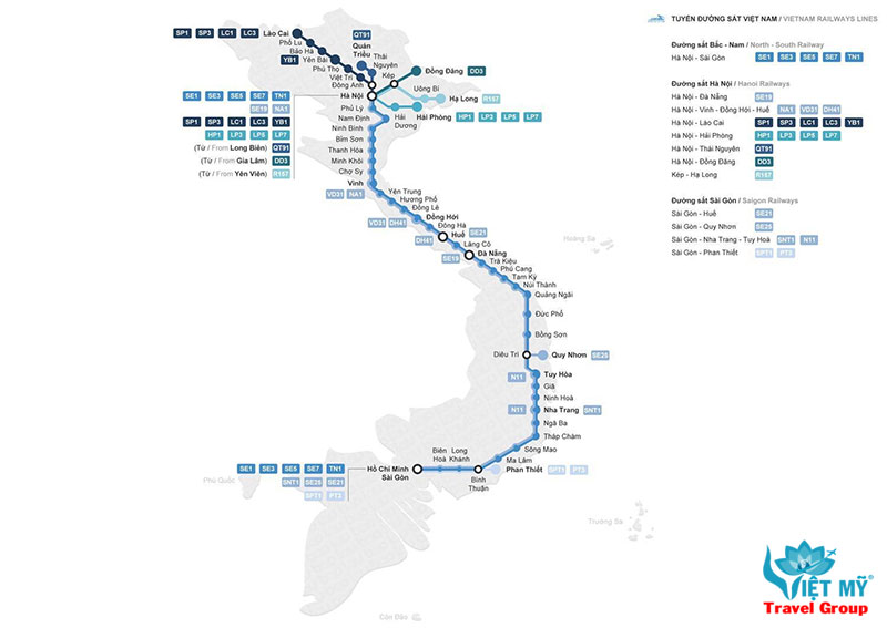 Bản đồ hành trình tàu hỏa đi/đến Bình Định