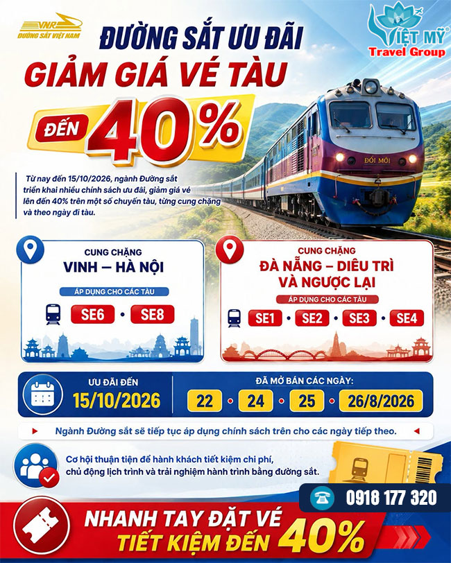 Đường sắt đang giảm 40% giá vé tàu - áp dụng đến tháng 10/2026