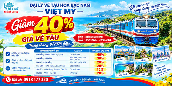 Giảm 40% giá vé tàu trong tháng 9/2026